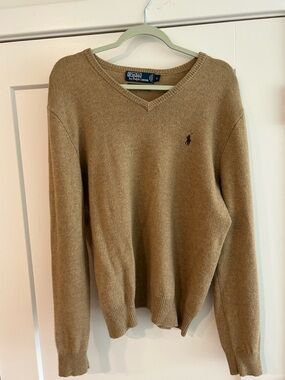 Polo by Ralph Lauren Men's Wool Camel V-Neck Sweater